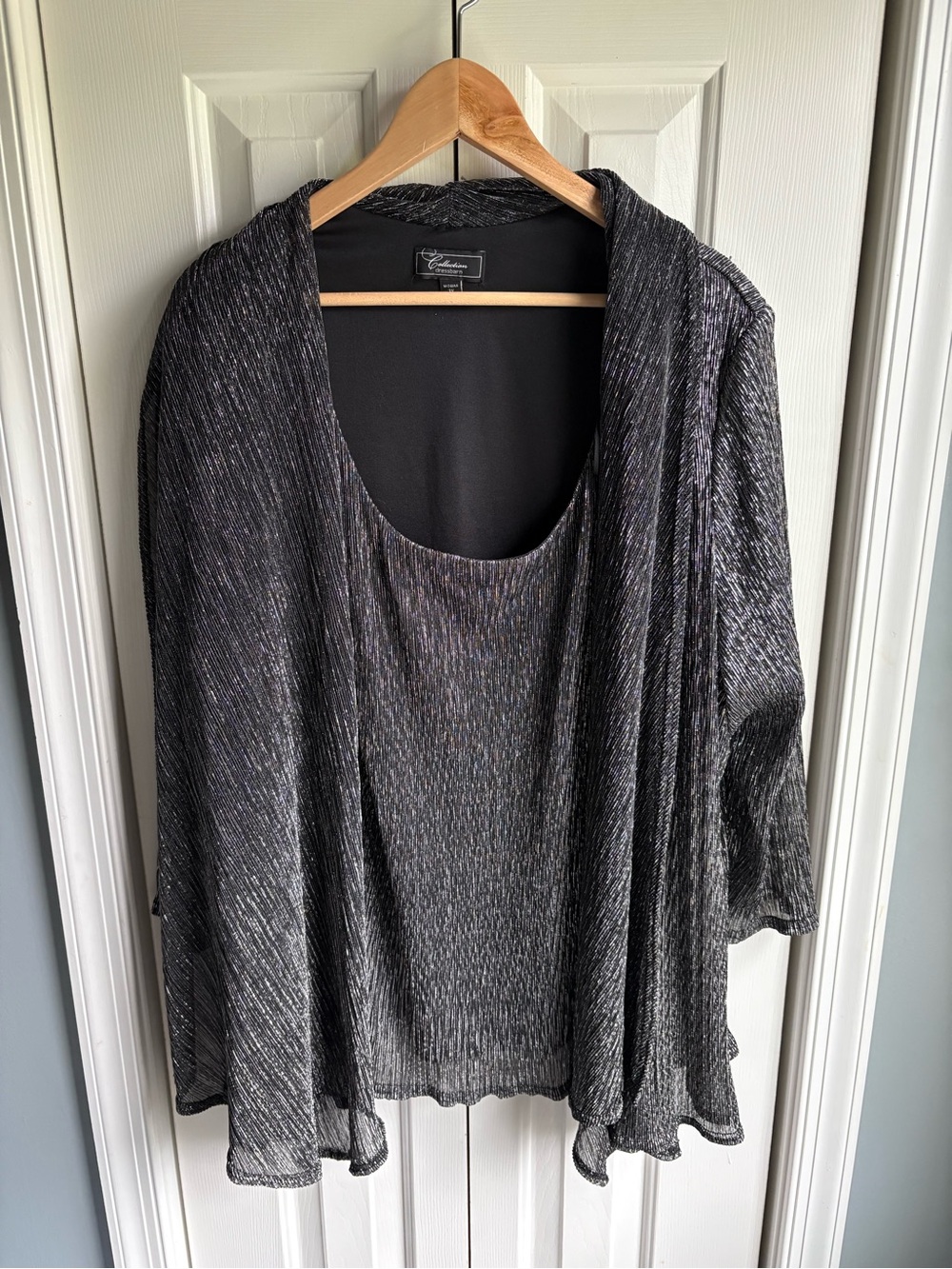 Dressbarn Collection Black Silver Metallic 3/4 Sleeve Twin Set Holiday Party 3X